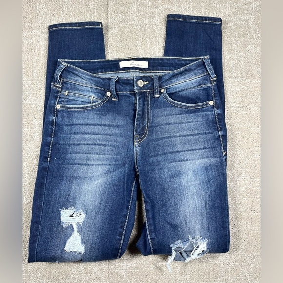 KanCan Gemma Mid Rise Distress Leop Patch Dark Rayon Stretch Jean Woman’s 5/26 - Picture 1 of 7